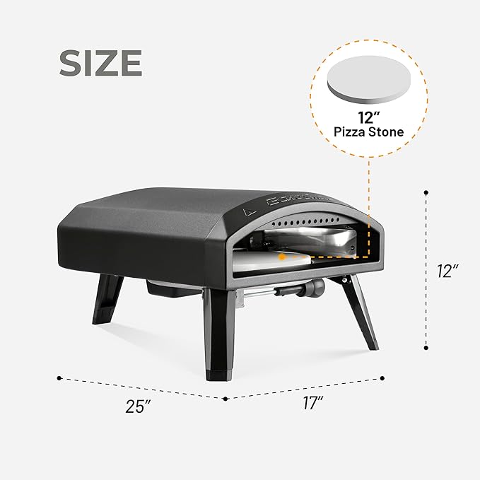 EchoSmile 12'' Gas Outdoor Pizza Oven, Propane Pizza Cooker Reaches 950°F, 60 Seconds Fast Cooking, Includes Gas Hose, Flame Control Knob, Extended Heat Handle, Black