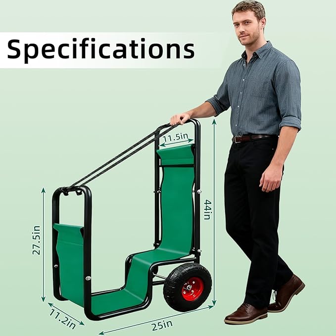 Kapler Firewood Cart with Wheels - Heavy Duty Steel Dolly Hauler & Wear-Resistant PVC Coated Oxford Fabric - 250 LB Capacity for Indoor Outdoor Fireplace Fire Pit Use