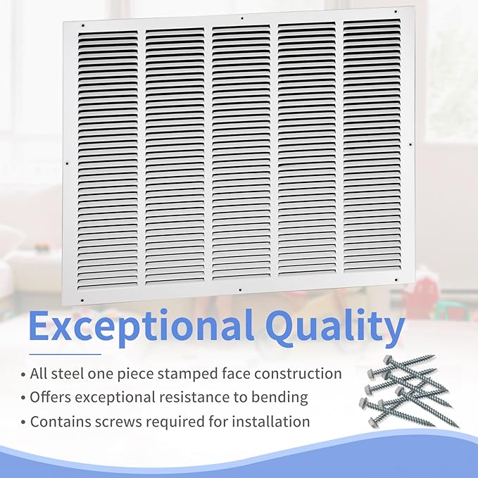 25"W x 20"H [Duct Opening Size] Steel Return Air Grille, Air Return Vent Cover for Ceiling and Sidewall - HVAC Air Vent Covers - [Outer Dimensions: 26.75"W x 21.75"H]
