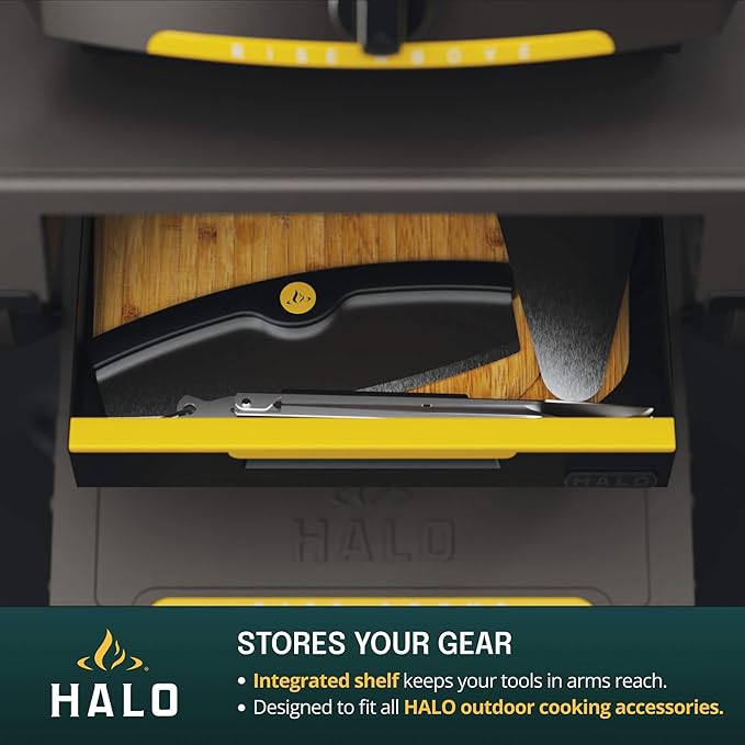 HALO Outdoor Countertop Cart | Prep Station or Griddle/Oven Cooking Surface | Collapsible, Portable, Tool Hooks and Propane Storage | HO-1006-XNA