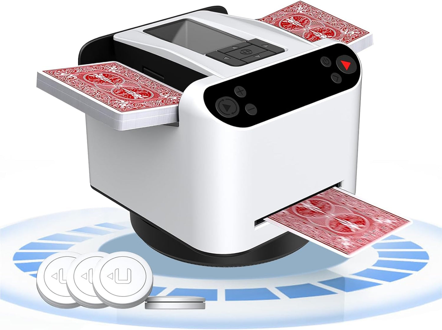 Automatic Card Shuffler and Dealer 2-in-1, 360°/180°Rotating Dealer with Wireless Remote Control, Supports 1-12 Players Poker Shuffler, Suitable for UNO, Poker, Phase 10, Skip-Bo, Blackjack