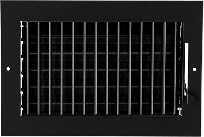 10"w X 6"h Adjustable AIR Supply Diffuser - HVAC Vent Cover Sidewall or Ceiling - Grille Register - High Airflow - Black [Outer Dimensions: 11.75"w X 7.75"h]