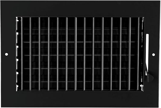 10"w X 6"h Adjustable AIR Supply Diffuser - HVAC Vent Cover Sidewall or Ceiling - Grille Register - High Airflow - Black [Outer Dimensions: 11.75"w X 7.75"h]