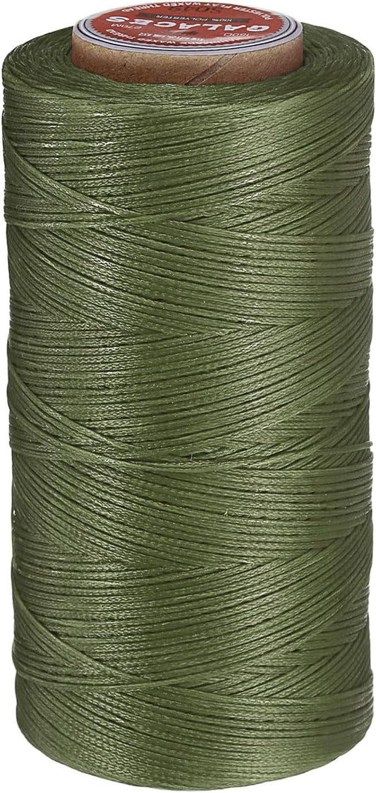 uxcell Flat Leather Sewing Waxed Thread, 270m / 295 Yards Polyester Wax String, 150D Wax Stitching Cord for Leather Crafts, Bookbinding, Bracelets Braided, Grass Green