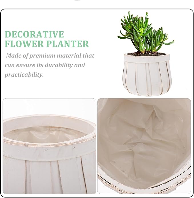 Round Woven Flower Pot with Plywood Base Flower Holder Planter for Indoor Outdoor Use Compact Stackable Storage Container for Home Garden Balcony White