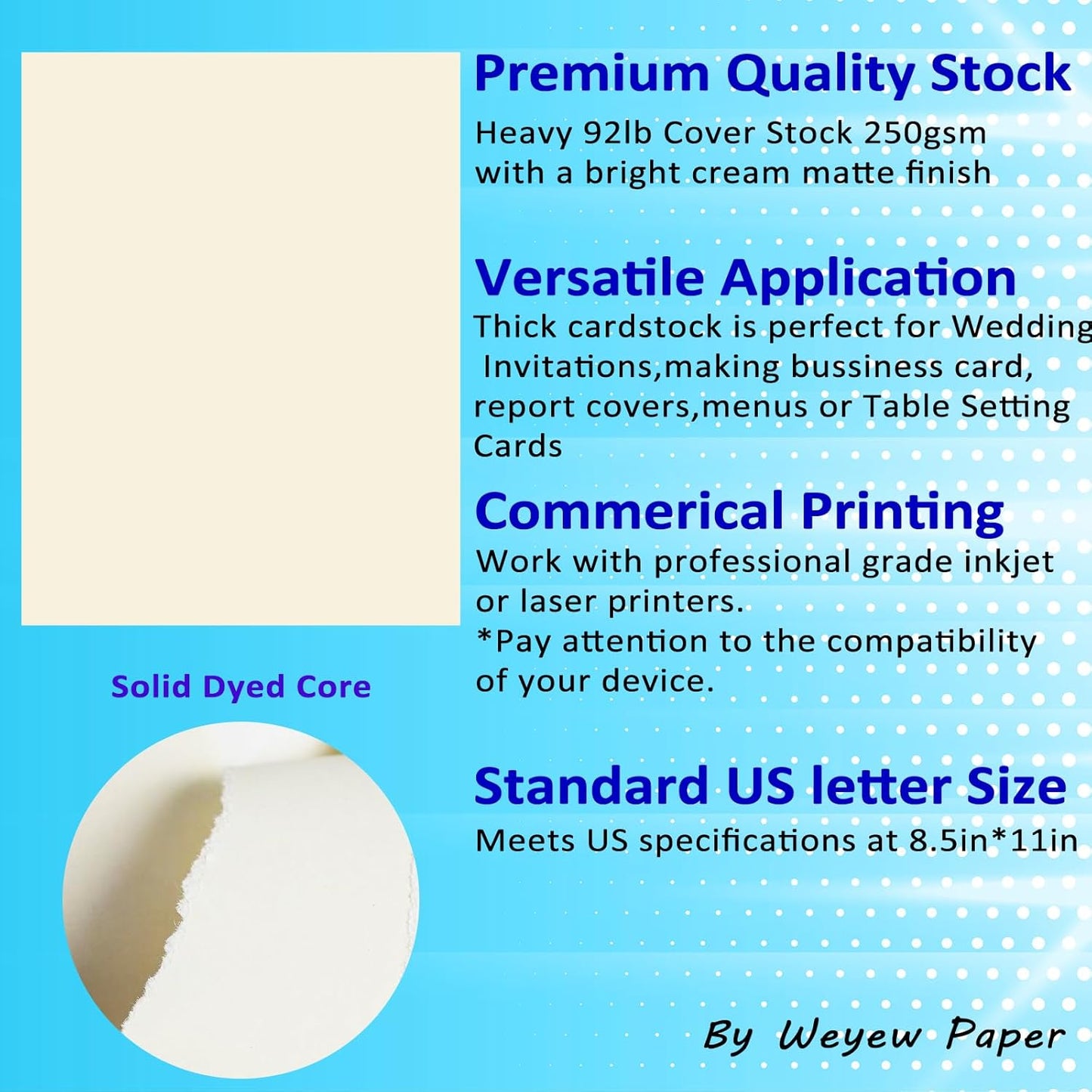 100 Sheets 92lb Cream Cardstock, 8.5" x 11", Premium Card Stock Blank Invitation Paper Greeting Cards DIY Craft Card Making, 92LB Cover 250 GSM