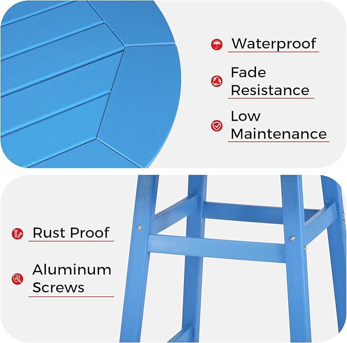 Costaelm Patio Bistro Table, 42" Counter Height Round Patio Cocktail Bar Table with Umbrella Hole, Outdoor Bistro Dining Pub Table for Front Porch Deck Backyard Garden, Pacific Blue