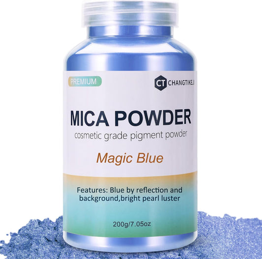 Mica Powder,7.05OZ（200g）,Magic Blue Mica Powder Pigment for Epoxy Resin，Lip Gloss，Car Paint，Dye，Soap Making，Nail Polish,Epoxy Resin,Candle Making,Bath Bombs