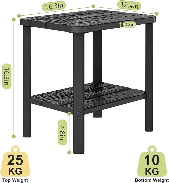 Adirondack Square Outdoor Side Table, 2-Tier Small Outdoor Table for Patio, HDPE End Table for Backyard, Pool, Lawn, Indoor Companion, Easy Maintenance & Weather Resistant(Black)