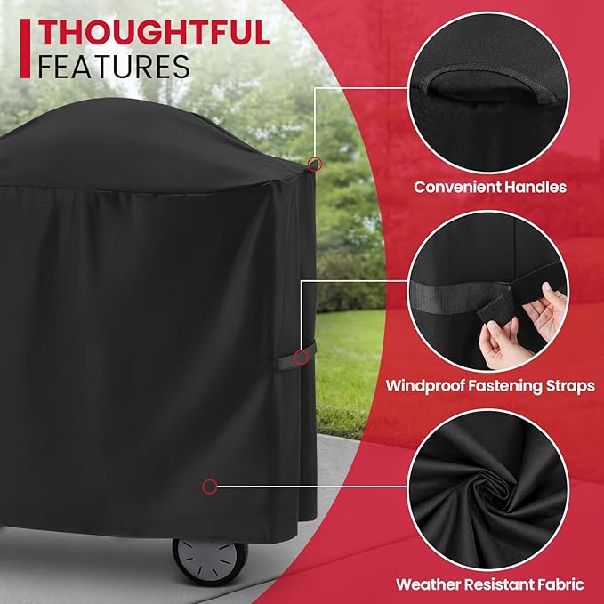 Unicook Grill Cover for Weber Q100/1000 Q200/2000 Series Grills on Portable Cart with Side Tables Folded Inside, Compared to Weber 7113, Heavy Duty Waterproof BBQ Cover, All Weather Protection