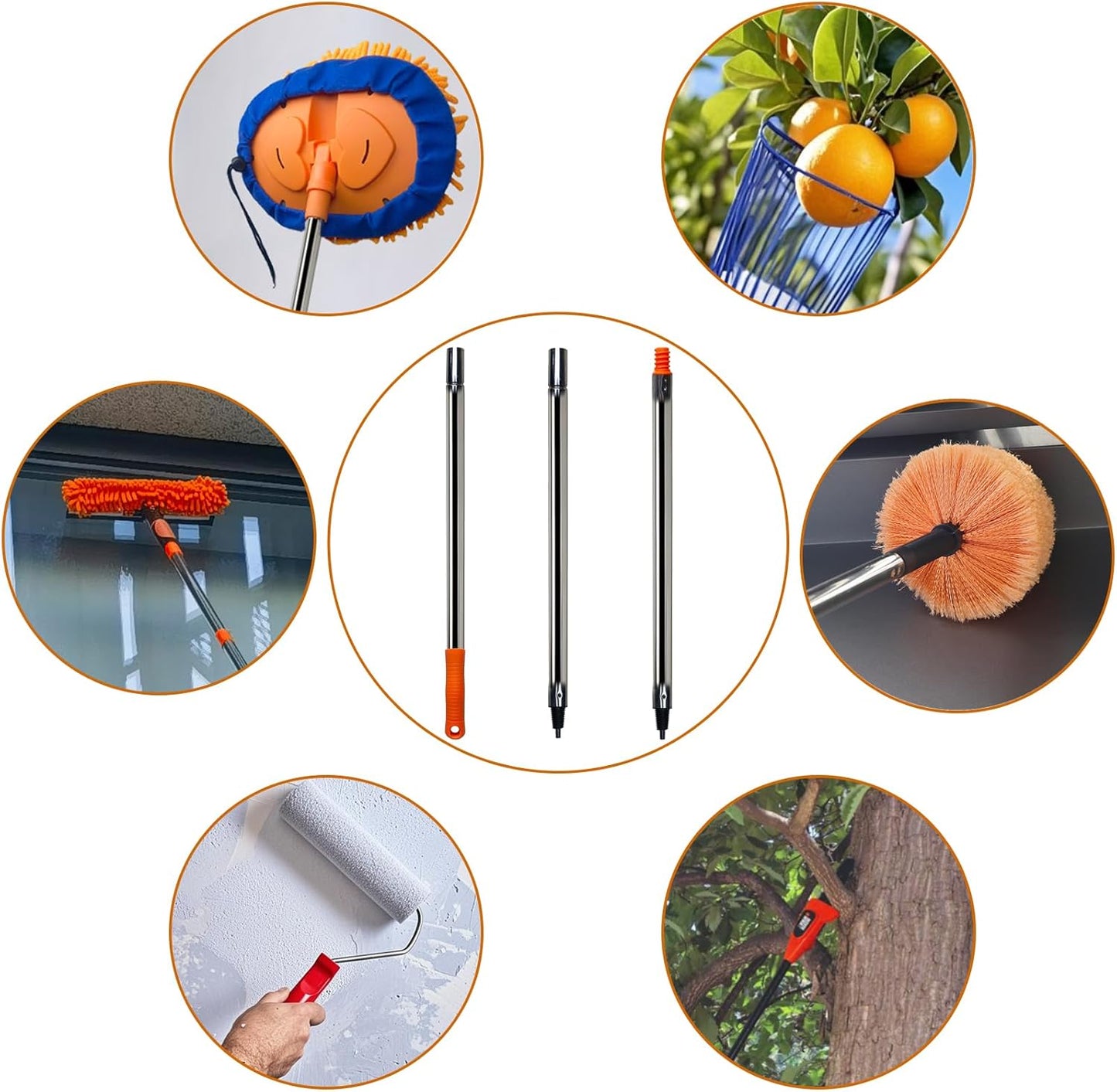 3 PCS Total 4 Ft Extension Pole, Paint Roller Stainless-Steel Threaded Splicing Extension Poles for Hand Drywall Sander Wall Cleaning and Polishing Paint Roller Brushes