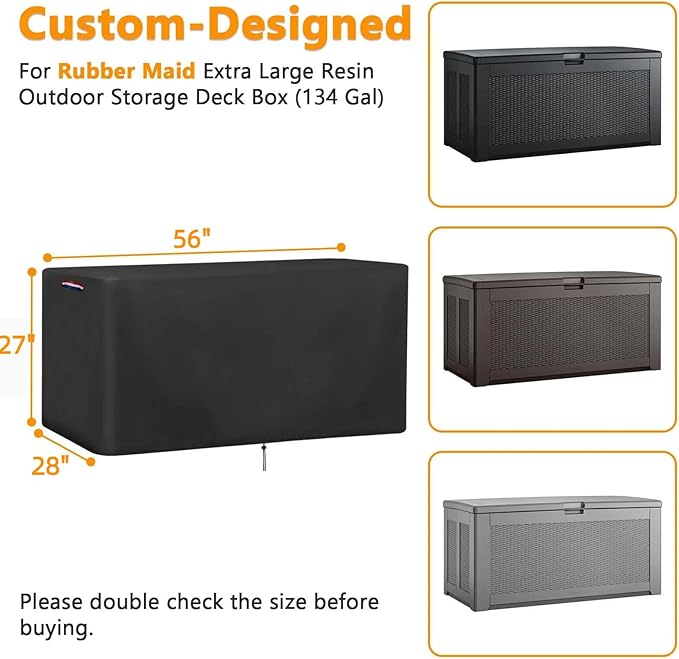 Outdoor Storage Deck Box Cover for Rubbermaid Cabinet, Waterproof Outdoor Storage Container Covers 134 Gal ,Heavy Duty Patio Storage Bench Cover for Patio Furniture,56"L x 28"D x 27"H