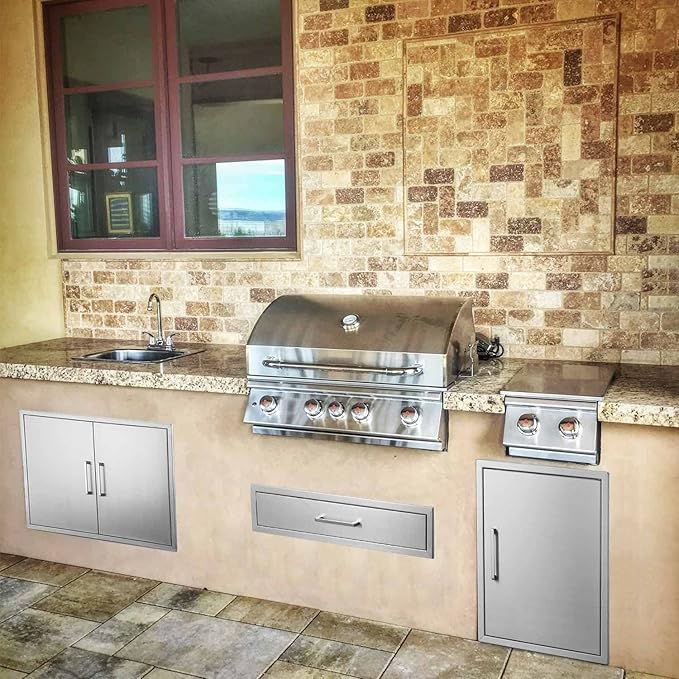 Outdoor Kitchen Single Drawer 30" Stainless Steel BBQ Single Drawer -30" W x 6.5" H x 23" D Enclosed Built-in Drawer Flush Mount for Outdoor Kitchens & BBQ Islands