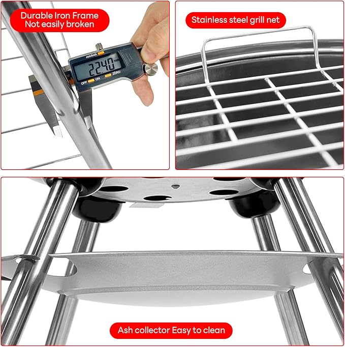Charcoal Grills - 18 inch Portable Grills, insulated lid bbq grills, camping, picnics and backyards,red