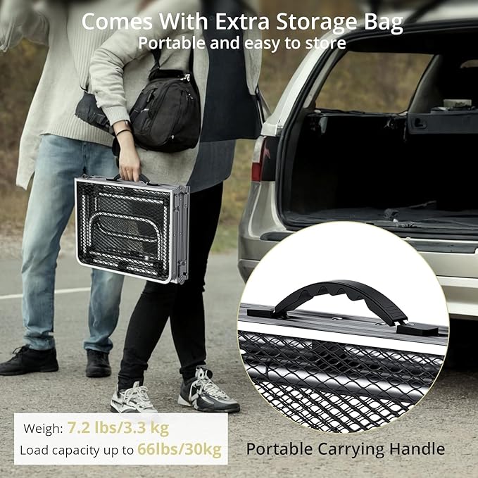 Anbte 3ft Folding Grill Table with Storage Bag, 3 Adjustable Height 27.5" Aluminum Portable Grill Table, Heat Resistant, Lightweight, Portable Handle for BBQ Cooking Camping Travel, 35" X 16", Silver