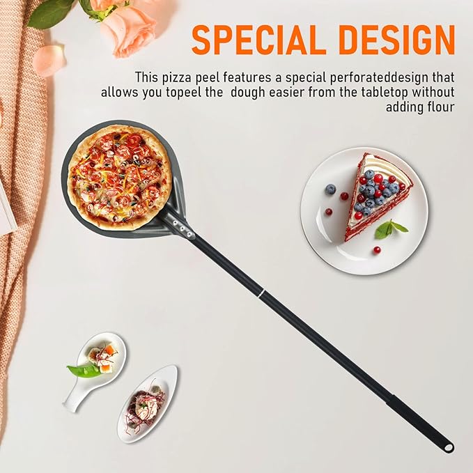 Perforated Pizza Peels 6 INCH pizza spatula paddle Long Handle Metal Pizza Spatula for Indoor and Outdoor (6 inch bundle)