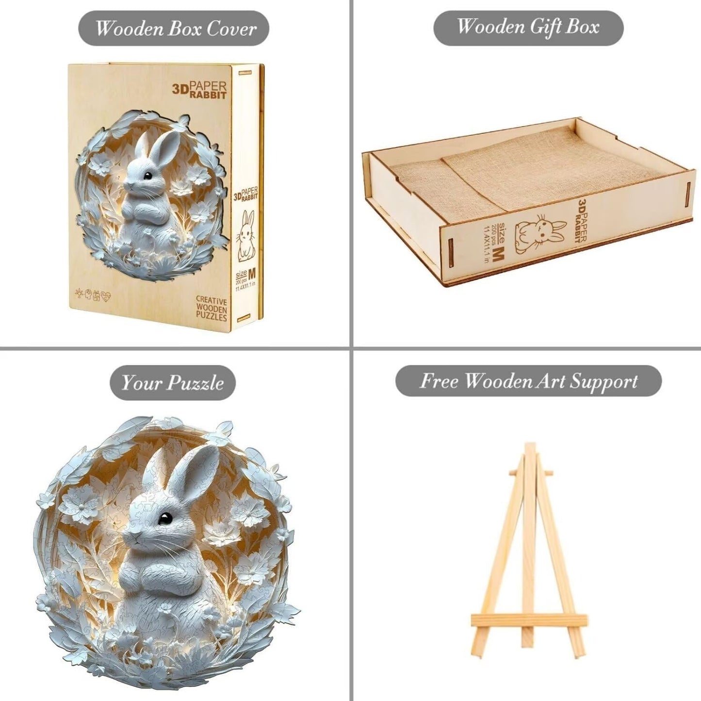 Wooden Puzzles Adults, 3D Paper Rabbit Puzzles 290 Pieces, Unique Animal Shaped Wood Challenging Jigsaw Christmas Puzzles Gifts for Adults, 13.4x13.1in