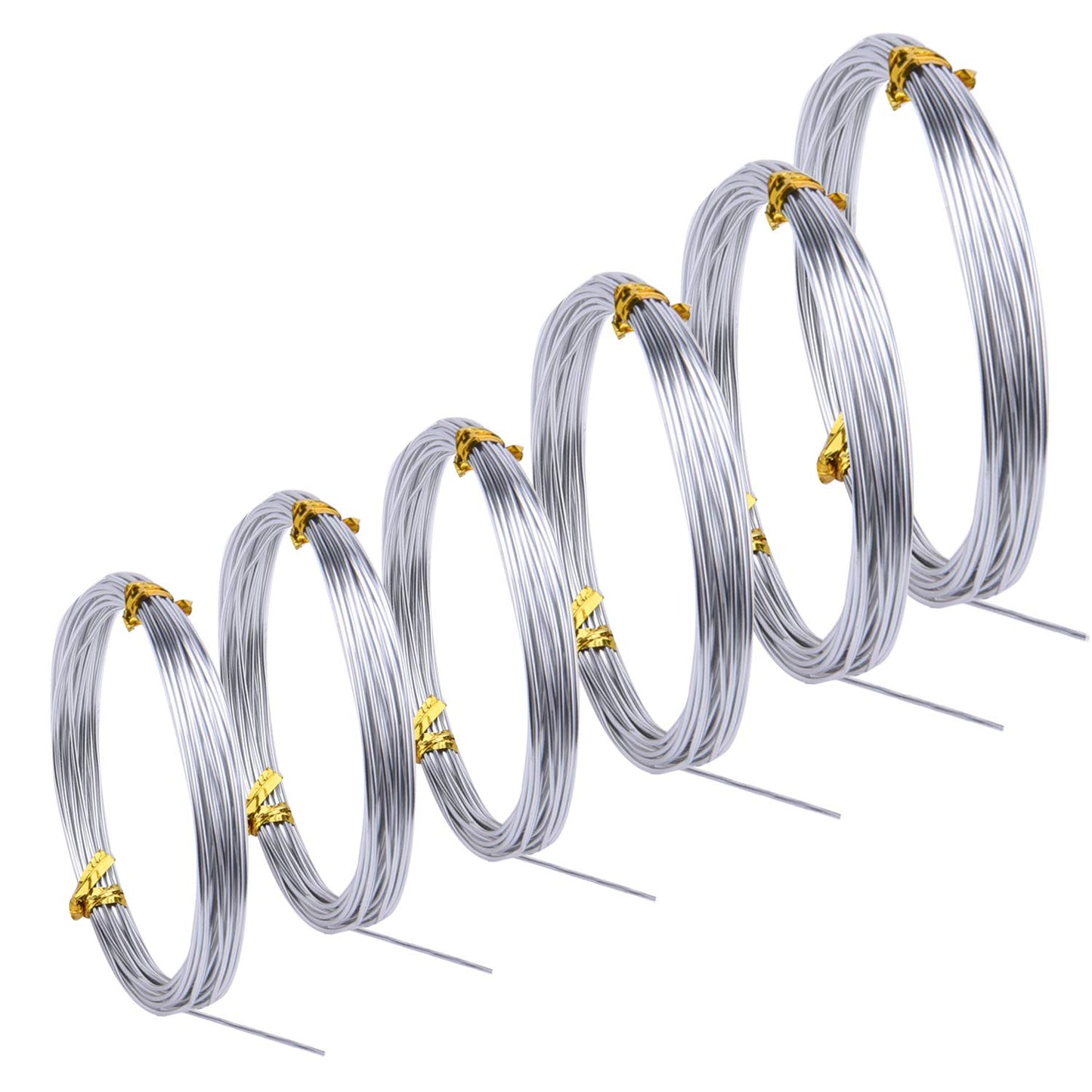 6 Rolls Silvery DIY Craft Art Aluminum Wire, 1mm, 1.5mm, 2mm, 3mm in Diameter