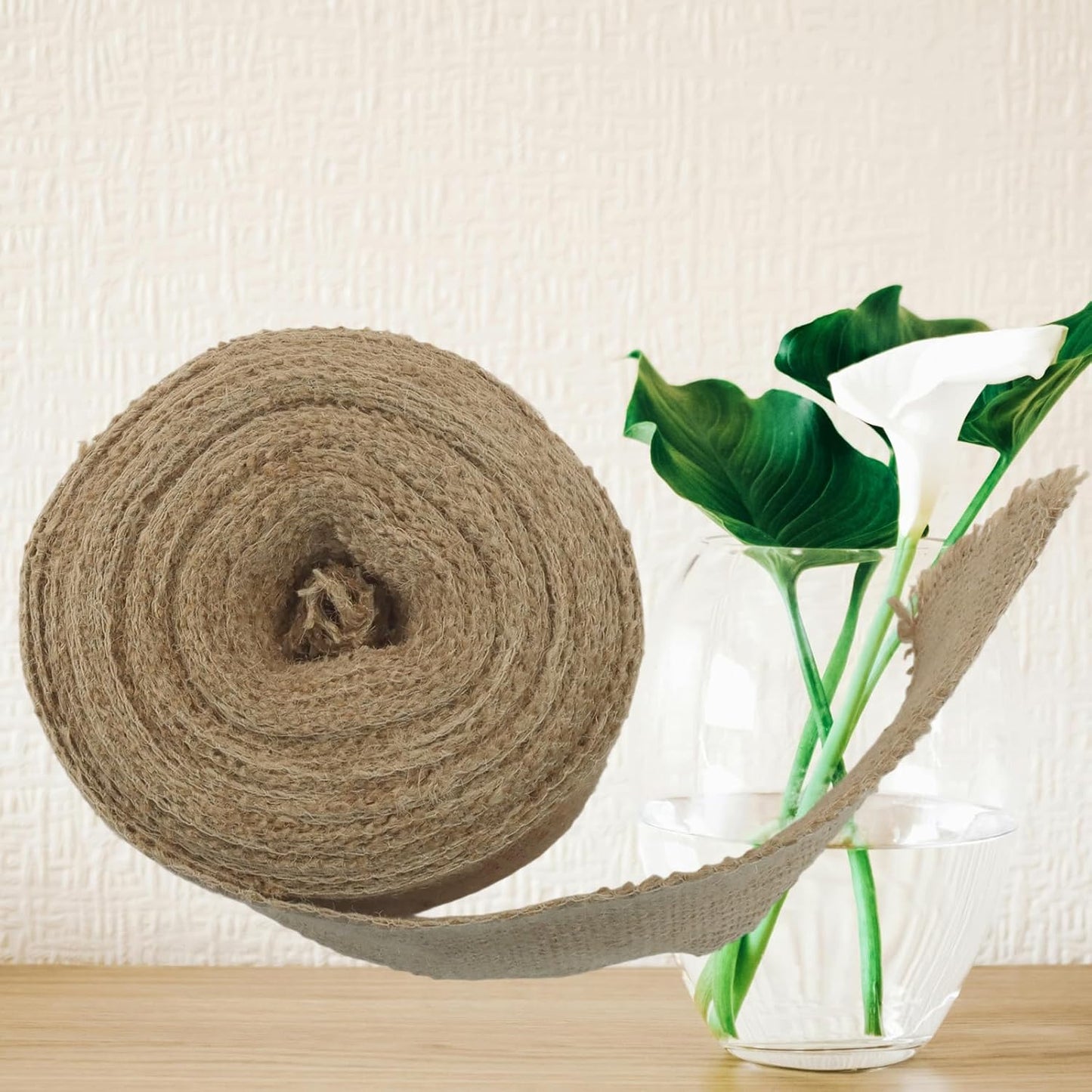 4" Wide Natural Burlap Fabric Roll - 10 Yards Jute Ribbon for Gift Wrapping, Wedding Decorations, Rustic Crafts, Wreaths & Home Decoration (10cm Wide)