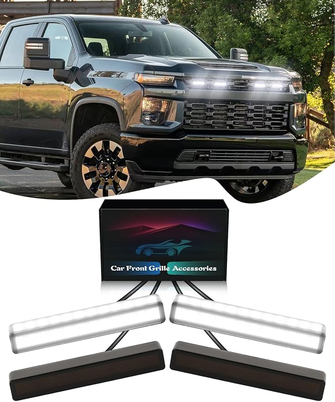 LED Grill Light for 2025 2024 Chevrolet Silverado Raptor Grille Lights Amber Warning Front Bumper Lamp 2019-2023 Silverado Accessories 4Pcs (White)