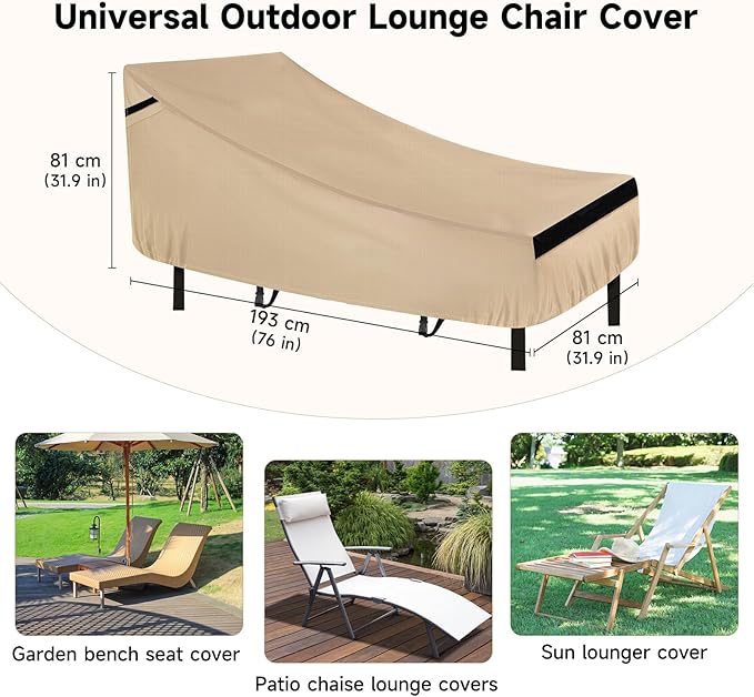 NEVERLAND Patio Lounge Chair Cover - Outdoor Waterptoof Chaise Lounge Covers with Heavy Duty Material, 420D Waterproof Outdoor Chairs Cover 76L x 32W x 32H inch Golden