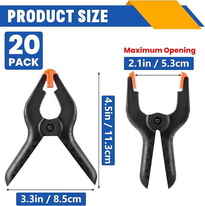 20 Pack 4.5 inch Plastic Spring Clamps, Black Heavy Duty Clips, Backdrop Clips, Woodworking Clamps, Plastic Clamps for Crafts, Backdrop Stand, Woodworking, Photography