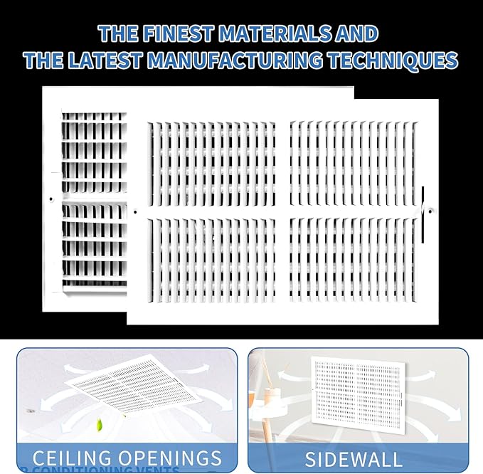 16x12 Vent Register [Duct Opening], Vent Covers for Home Ceiling, Two-Way Ventilation Register, Adjustable Solid Steel Wall Register Vent Cover (16"W x 12"H [Duct Opening])