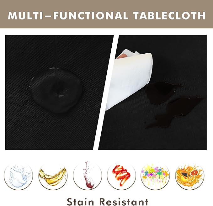 Nasitos 2 Pack Plastic Black Table Cloth Rectangular 60x120 Inch-Vinyl Plastic Tablecloth 8Ft Flannel Backed, Spill & Waterproof Table Cover for Dining Buffet, Wedding Decoration, Family Reunion