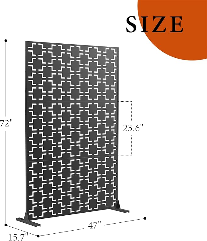 GarveeLife Metal Privacy Screen 72" h x 47" w, Outdoor Privacy Screens and Panels, Freestanding Decorative Fence for Patio Lawn Garden Deck Balcony, 3-Panel with Stand for Outdoor & Indoor Use