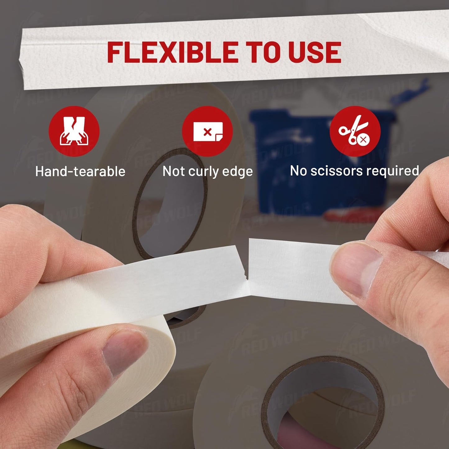 RED WOLF 0.94" x 60 Yards Masking Tape 6 Pack, General Purpose for Painting Arts Crafts Label Car Painting, Sharp Paint Line No Residue Painters Tape White Beige Crepe Paper Tape Heat Resistance