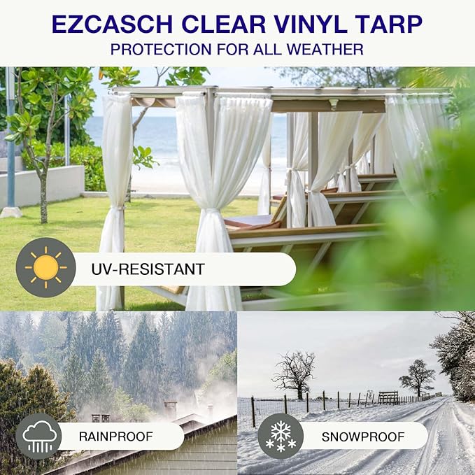 20 Oz Outdoor Vinyl Curtain, Outdoor Clear Panel Curtain, Weather Resistant Outdoor Curtain for Pergola, Porch, Gazebos, with Rustproof Grommets (8'H x 10'W, White)