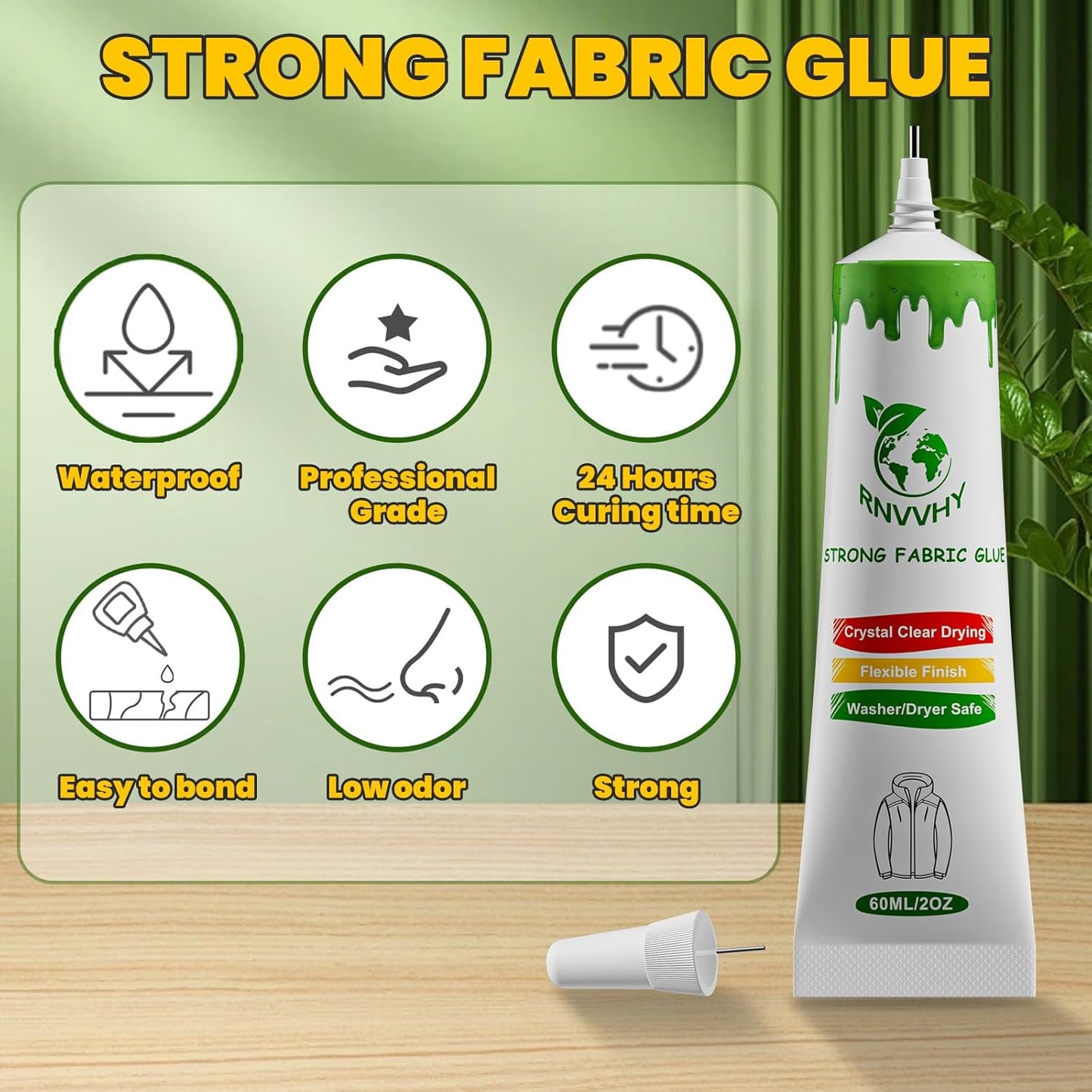 Fabric Glue Permanent, 60ml Super-Strong Clear Washable Fabric Adhesive for Clothing, Patches, Leather, Cotton, Denim, Polyester, Doll Repair (Fabric Glue Kits 2 Pack)