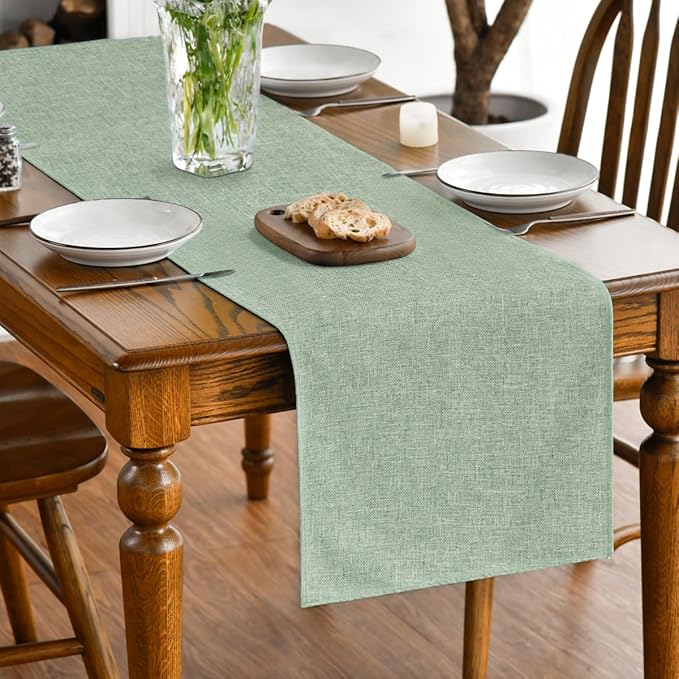 Artoid Mode Sage Green Table Runner, Seasonal Spring Summer Washable Kitchen Dining Table Decoration for Home Party Decor 13x60 Inch