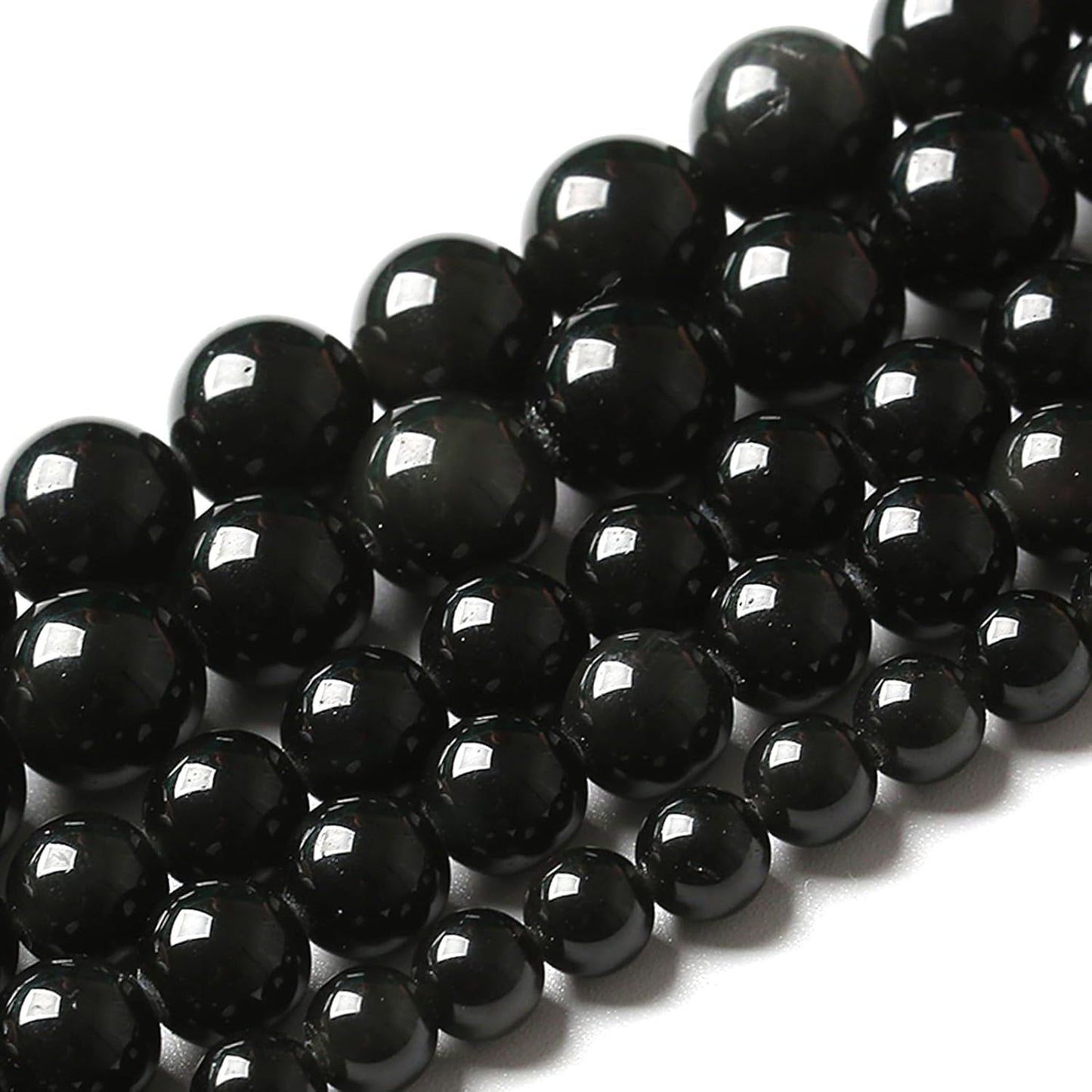 10MM 72pcs Natural Black Obsidian Stone Energy Healing Beads Round Loose Beads for Jewelry Making Bracelet 2 Strands 32"