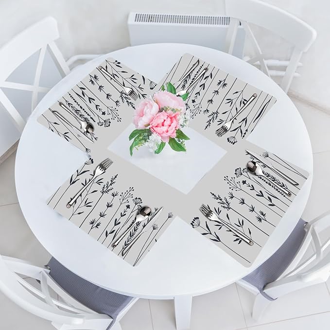 Flower Placemats Set of 4 - Spring Floral Faux Leather Heat Resistant Placemats for Dinner Table, Non-Slip Waterproof Oil-Proof Washable Reusable Placemat for Indoor Outdoor Kitchen, 15.75In*11.81In