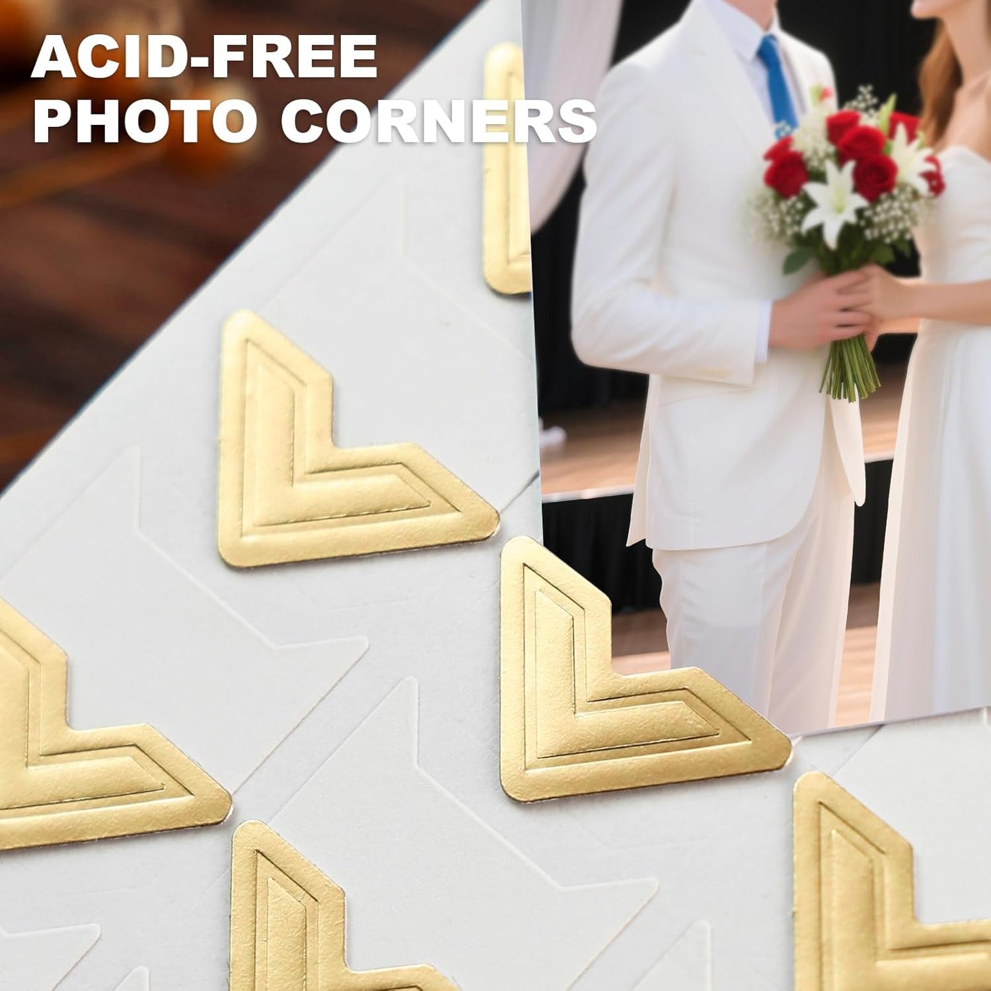 360 Pcs Photo Corners for Scrapbooking, Gold Photo Corner Stickers, Acid Free Picture Corners Self-Adhesive for Scrapbooking, Photo Corners for DIY Scrapbook, Photo Album, Memory Books, Diary