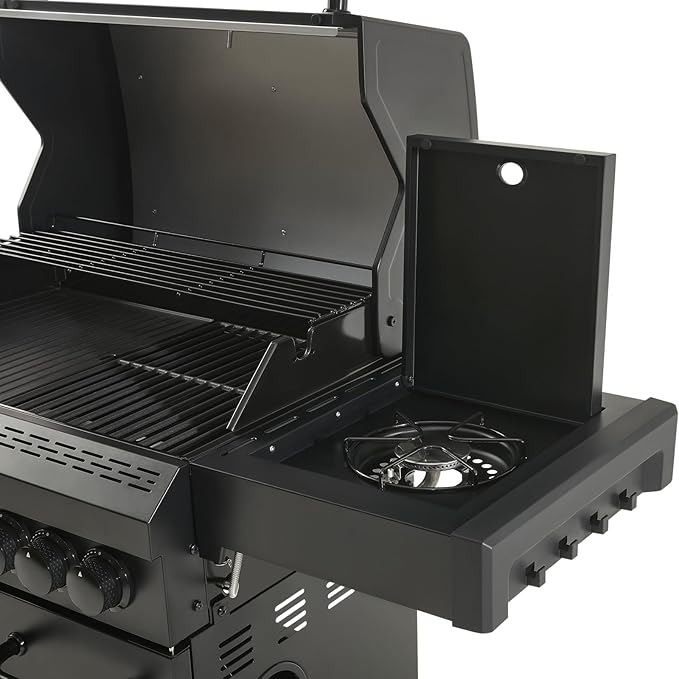 4 Burner Propane Grill,50000 BTU BBQ Grill with Side Burner and Enameled Cast Iron Grates,Visible Window Gas Grill with Wheels for Outdoor Cooking, Patio, Garden Barbecue Griliing