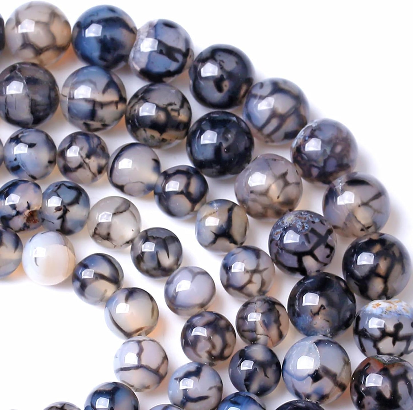 6MM Black Dragon Vein Agate Stone Beads Natural Gemstone Round Loose Beads for Jewelry and Bracelets Making 120pcs 2 Strands 32"