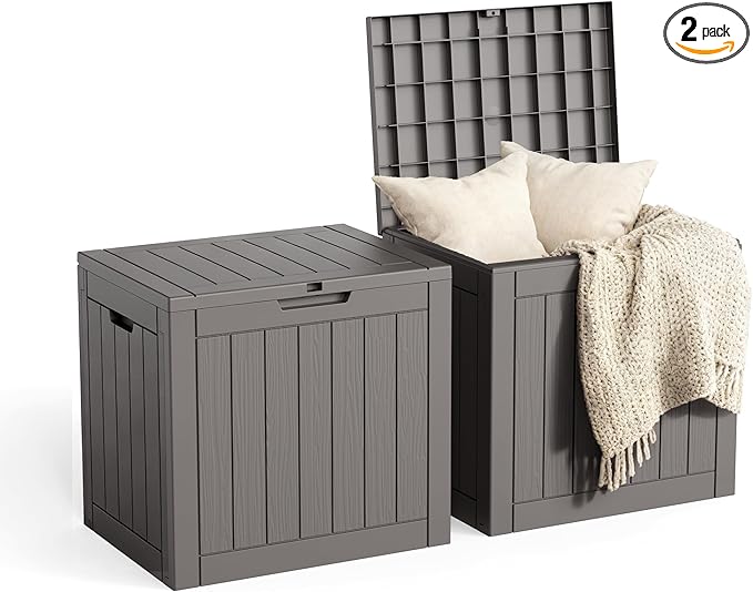 30 Gallon Outdoor Storage Box, Large Resin Deck Box for Patio Cushions, Garden Tools, Pool Accessories, Waterproof and Lockable Design, Storage Bench for Backyard & Deck(Gray)