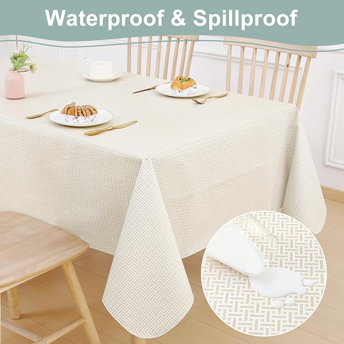 misaya Rectangle Waterproof Vinyl Table Cloth, Plastic Tablecloth with Flannel Backing, Wipeable Table Cover for Dinner, Picnic, Indoor and Outdoor (Weave Patternd, 60" x 120")