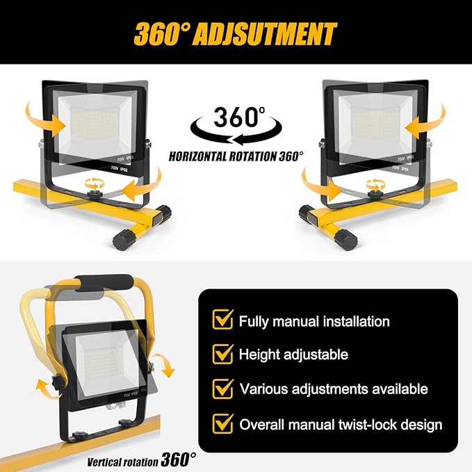 21000Lumen LED Work Lights with Stand - 3 Head Portable Work Light on Stand - IP66 Waterproof Tripod Worklights for Outdoor Indoor Job Site Workshop Garage Construction Site Lighting