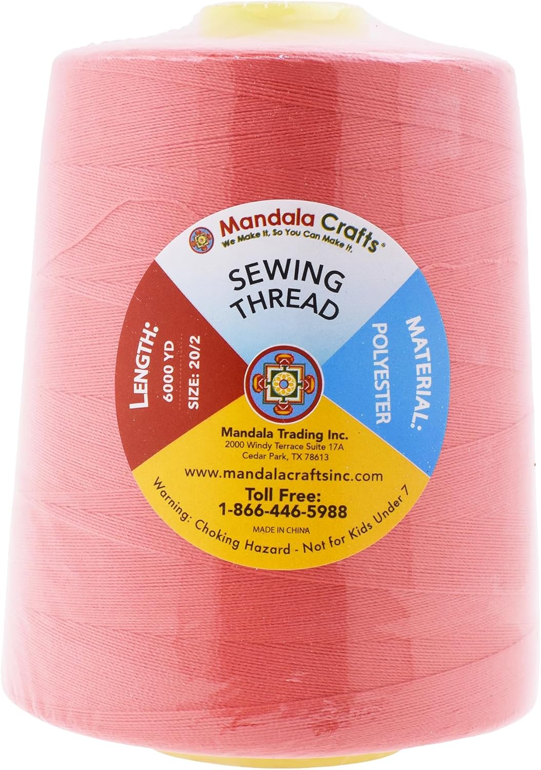 Mandala Crafts 4 Pack of Serger Threads Cones Spools - 20S/2 24000 Yards Polyester Coral Threads for Sergers Machine and Overlock Quilting Sewing Machine