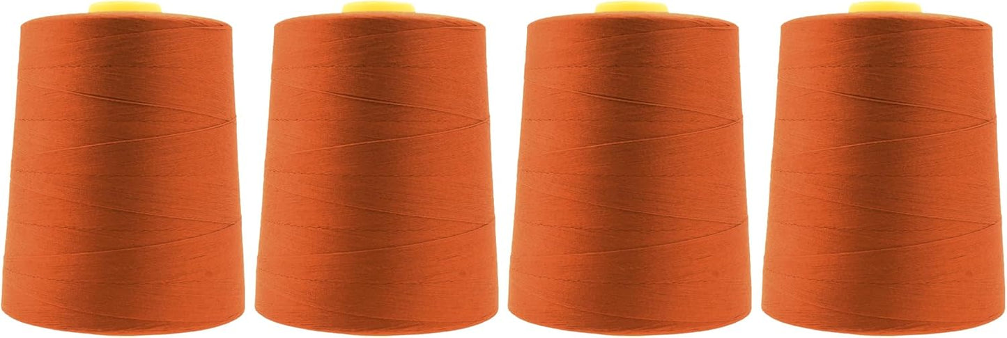 Mandala Crafts 4 Pack of Serger Threads Cones Spools - 20S/2 24000 Yards Polyester Burnt Orange Threads for Sergers Machine and Overlock Quilting Sewing Machine