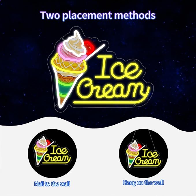 Ice Cream Neon Sign for Wall Decor, Ice Cream Led Signs, Dimmable USB Powered Neon Light Sign for Home, Business, Shop, Bar Pub, Store