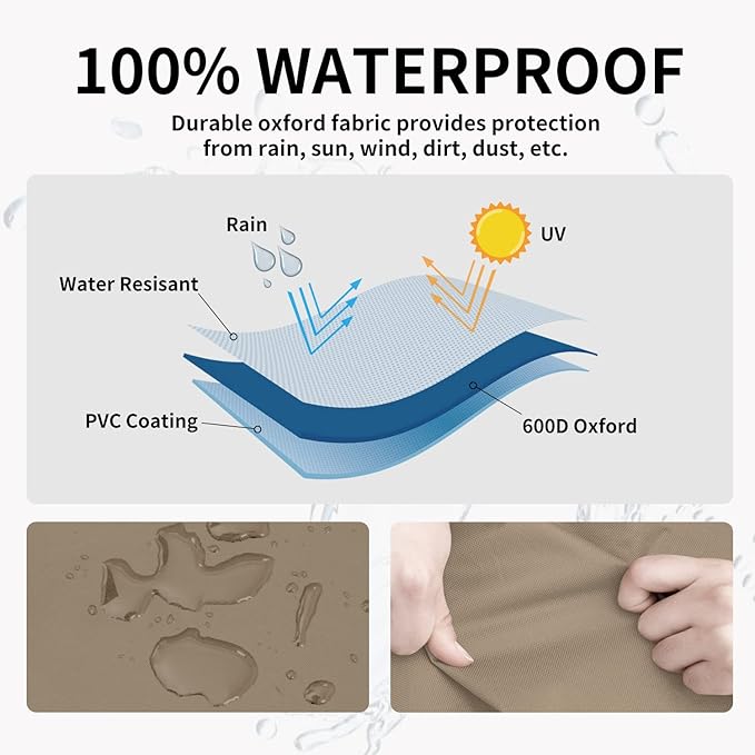 Easy-Going Outdoor Ottoman Cover, Waterproof Patio Ottoman Cover, Heavy Duty Patio Rectangular Coffee Table Cover with Padded Handles (48"x25"x18", Camel/Dark Brown)