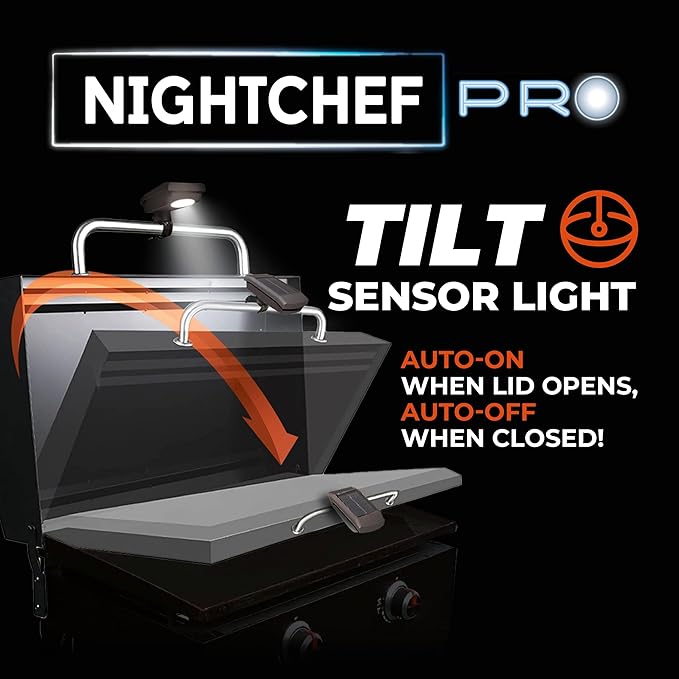 Night Chef Pro Smart Grill Light – Solar & USB Powered, Tilt Sensor, Magnetic Base & Universal Mount – Weatherproof Outdoor BBQ Light