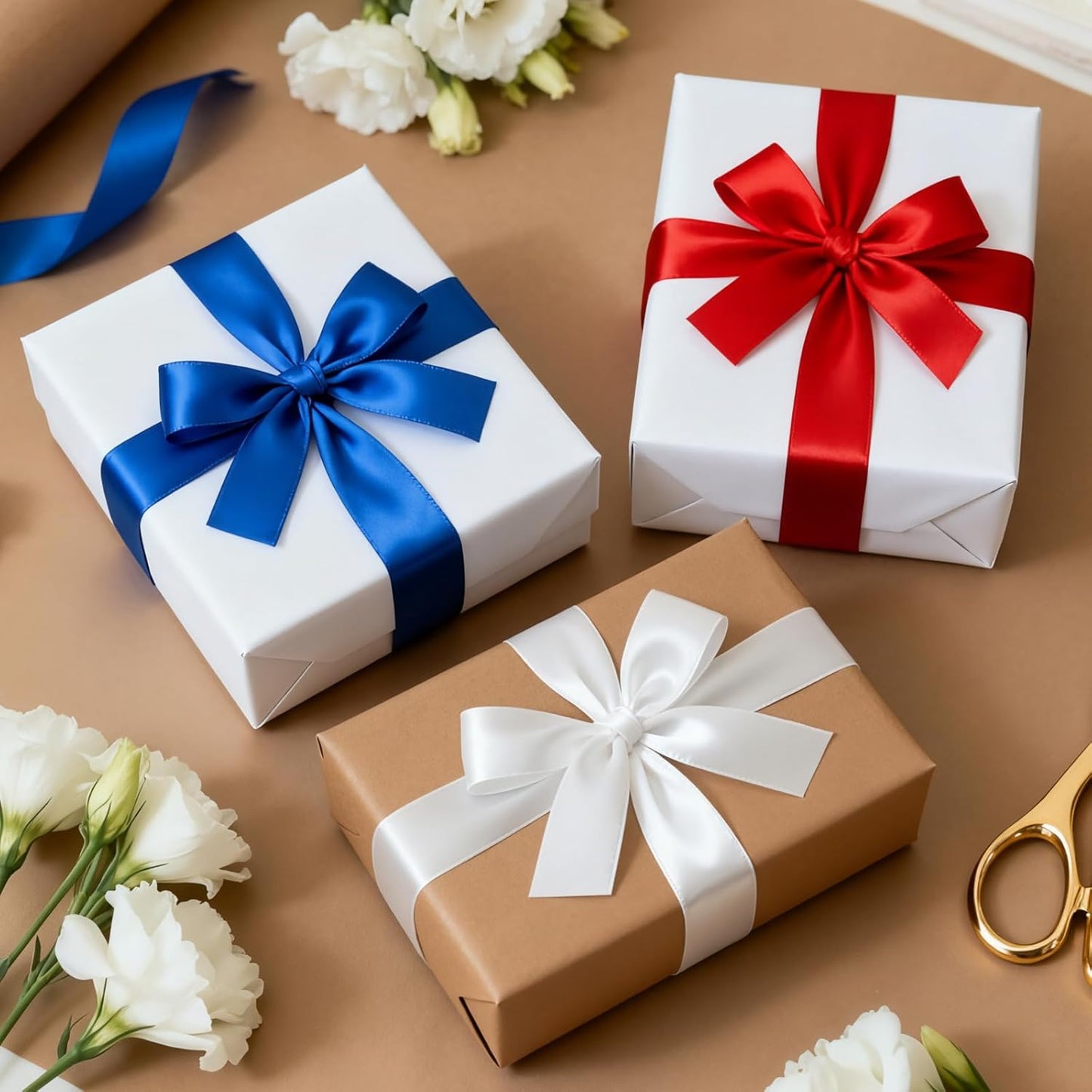 1-1/2 Inch 100 Yards Satin Ribbon White, Solid Color Fabric Ribbon for Gift Wrapping, Wedding, Polyester Gift Ribbon for Birthday Party Decoration, Craft, Hair, Floral, Sewing