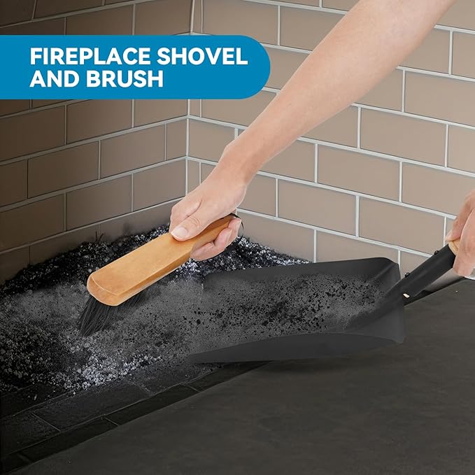 G GOOD GAIN Fireplace Ash Shovel and Brush Set -Rust Resistant Metal Fireplace Shovel for Ash Cleaning, Fireplace Tools Set Indoor & Outdoor for Stoves, Fireplace Broom and Dustpan Set for Fire Pit