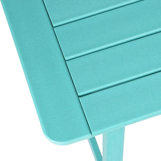 Costaelm Outdoor Bar Table, 37" Counter Height Square Patio Cocktail Bar Table with Umbrella Hole, Patio Bistro Dining Pub Table for Front Porch Deck Backyard Garden, Turquoise