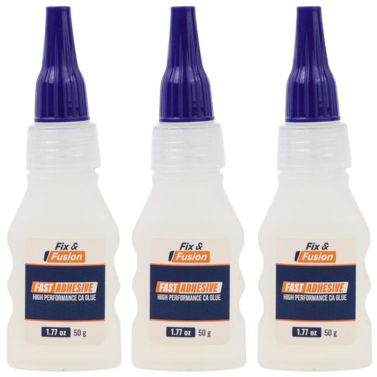 FIX & FUSION Ca Super Glue (1.77 Oz), Fast Adhesive/Cyanoacrylate Glue for Woodworking, Plastic, Rubber, Granite, DIY & Industrial, (3 Pack)